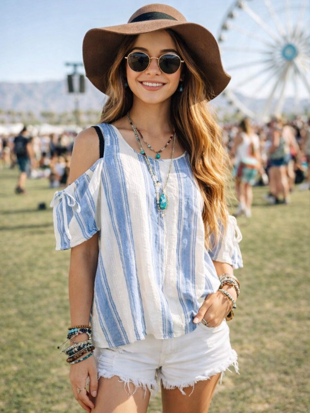 Cooper & Ella Wide Striped  Blue & White Top  Size Large
